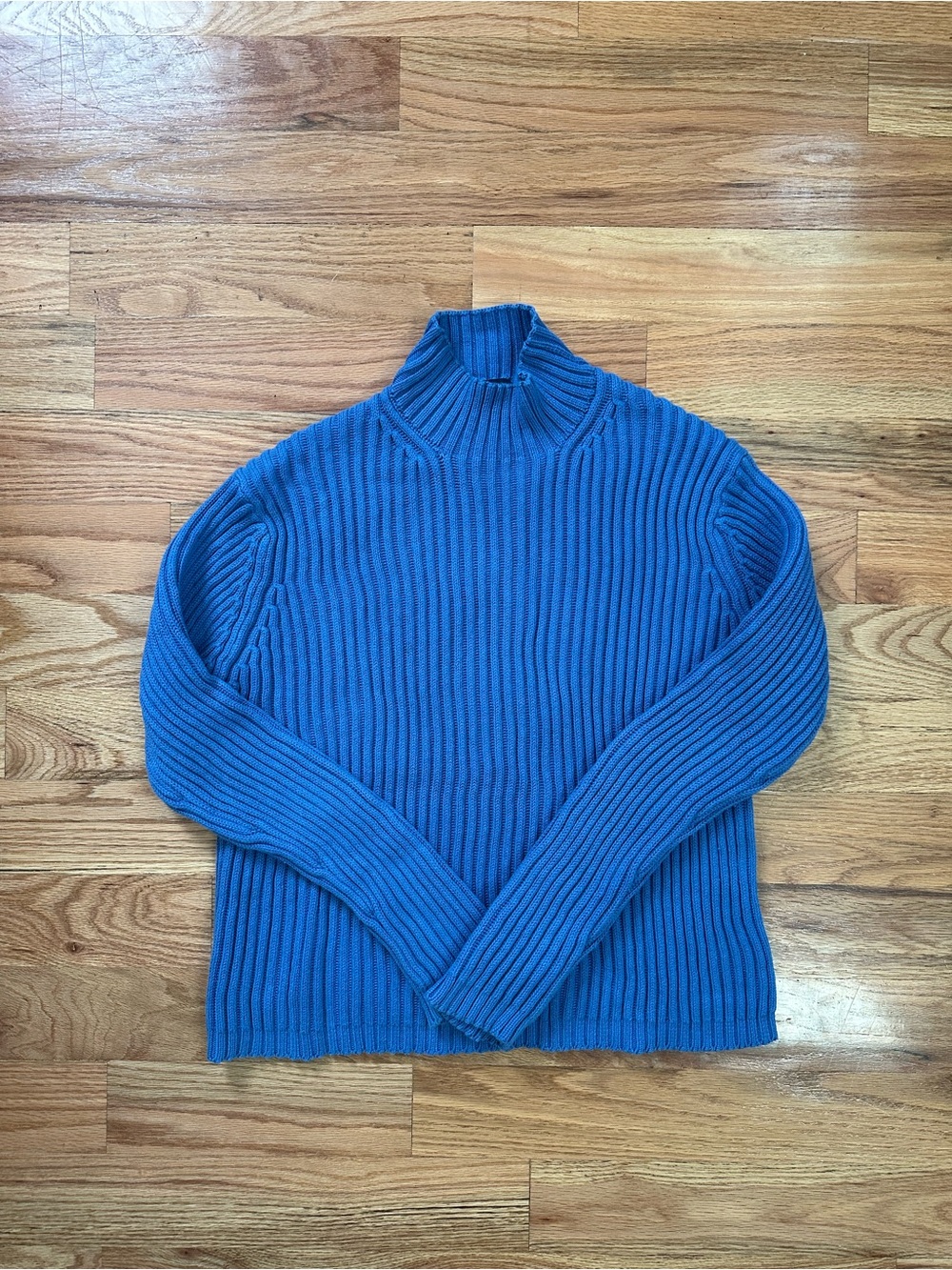 GAP 100% Cotton - Blue Ribbed Turtleneck Sweater